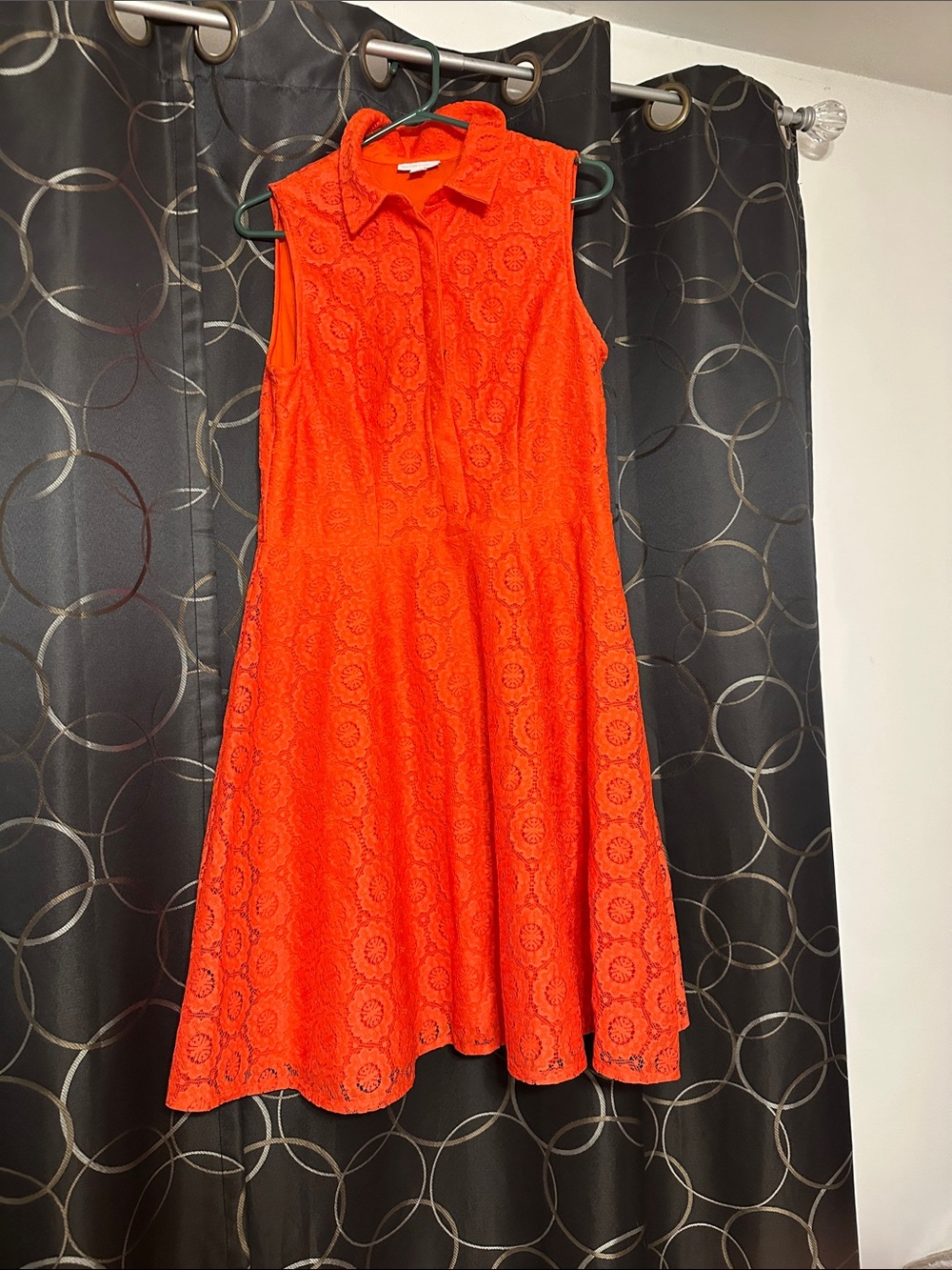 New York & Company Bright Orange Sleeveless Lace Shirt Dress